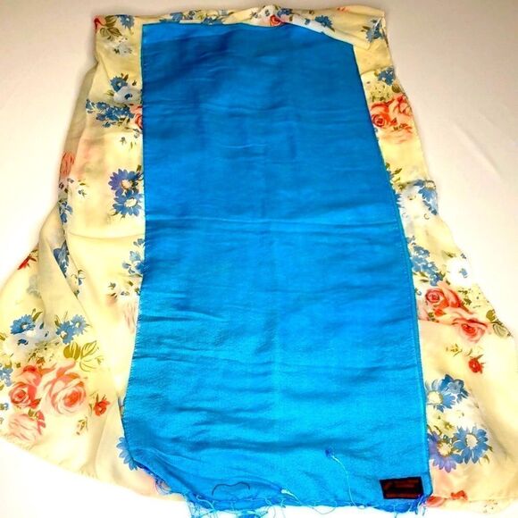 Set of 2 Wraps: Floral Scarf, Pashmina Style Shawl, Turquoise Blue - Picture 2 of 11